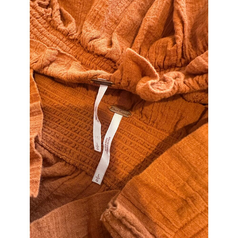 Free People Burnt Orange Gauze Crop Top Skirt Set Ruffle Midi Boho Size Large - Picture 5 of 8